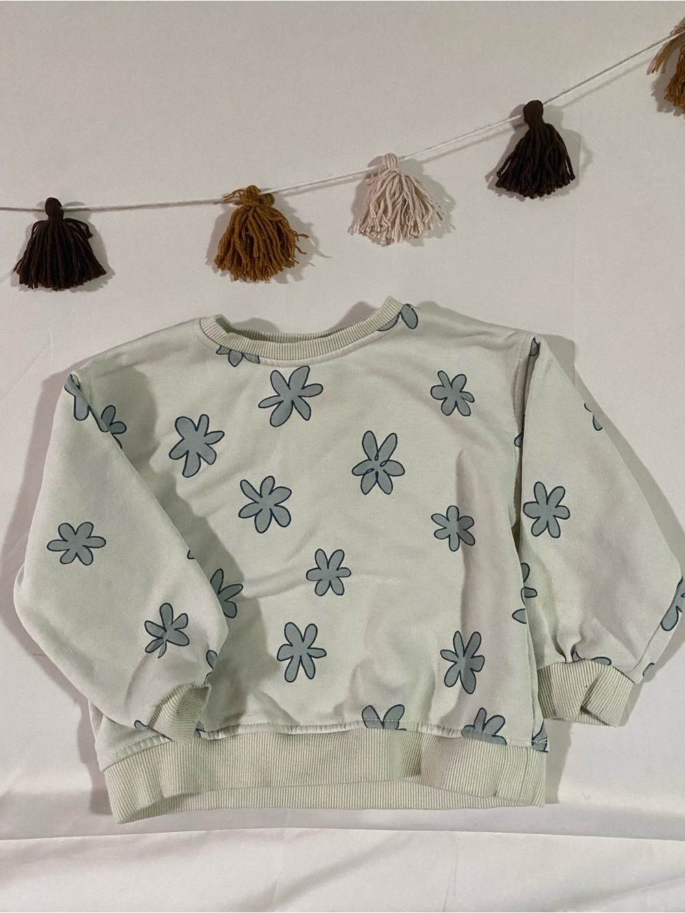 Zara Kids girls Sage Green Floral Crewneck oversized Sweatshirt